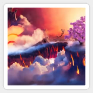 Skyward Sakura: A Fantasy Mountain Quest Sticker